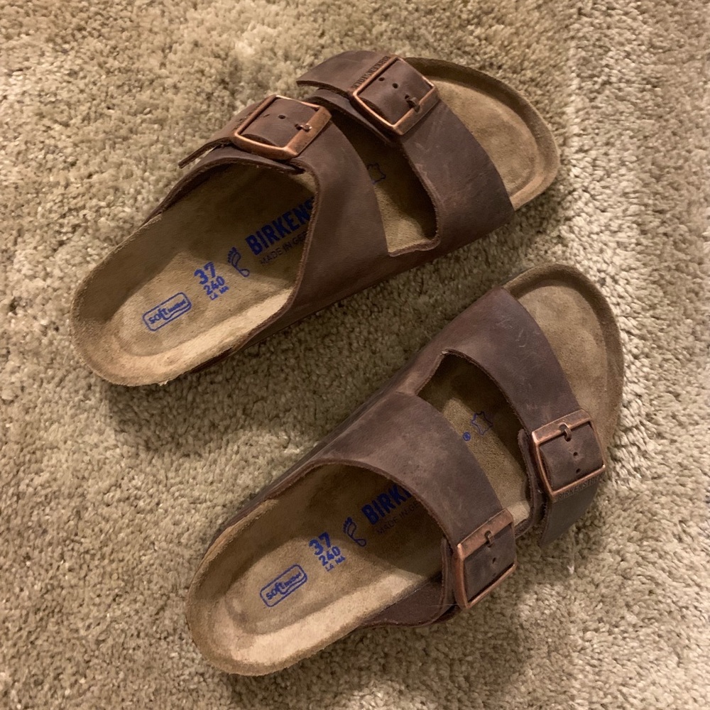 Unused Brown Leather Birkenstock Two Strap Sandal